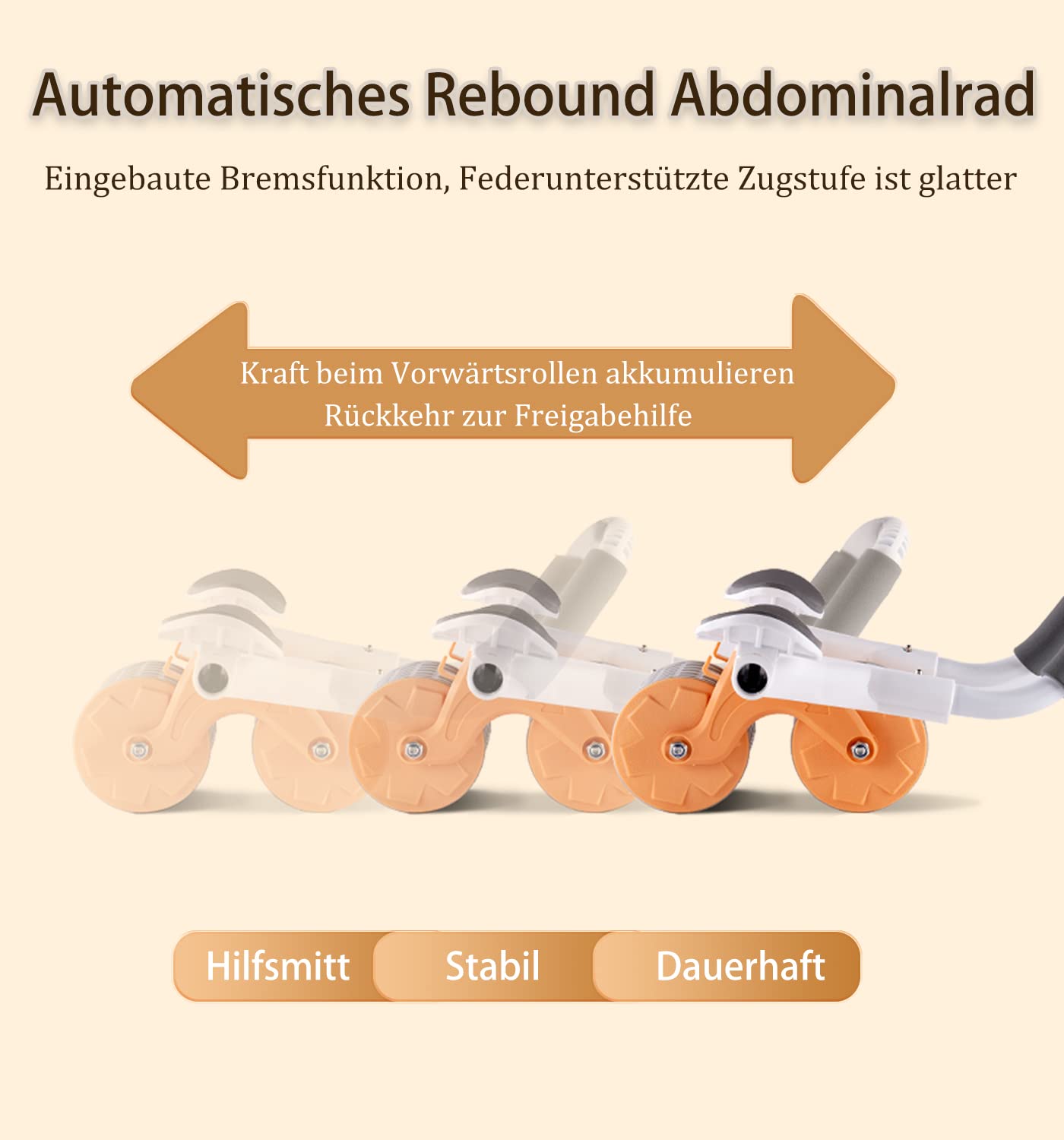 Neue Bauchroller Ab Roller Bauchtrainer mit Ellbogenunterstützung, Ab Wheel mit Automatische Rebound, Bauchmuskeltrainer mit Kniematte für Männer und Frauen, Bauchmuskeltraining Doppelrädern Stabiler
