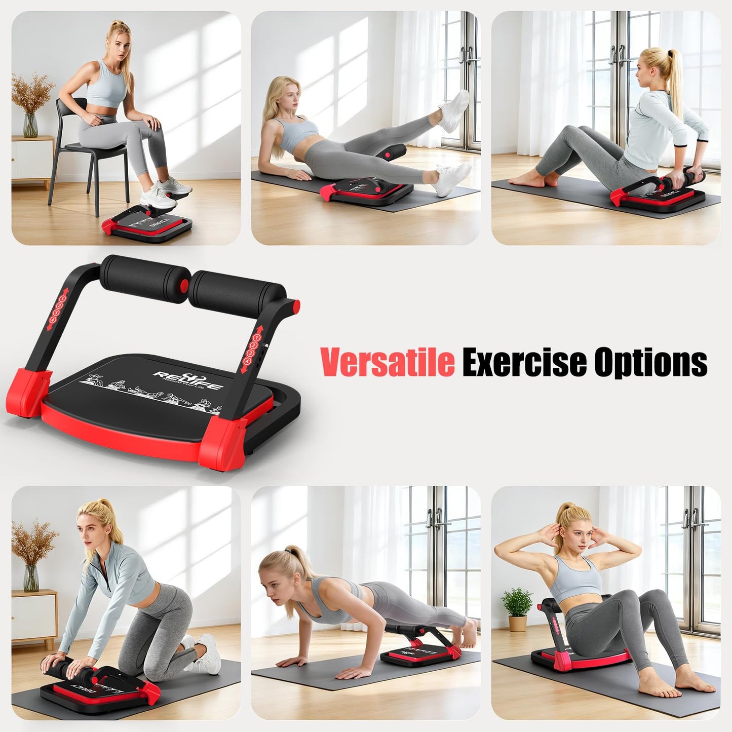 RELIFE REBUILD YOUR LIFE Bauchmuskeltrainer Bauchtrainer für Zuhause Gerät Zusammenklappbar & 3 Widerstandsstufen Bauch Beine Po Training Core Ab Machine Abdominal Trainers