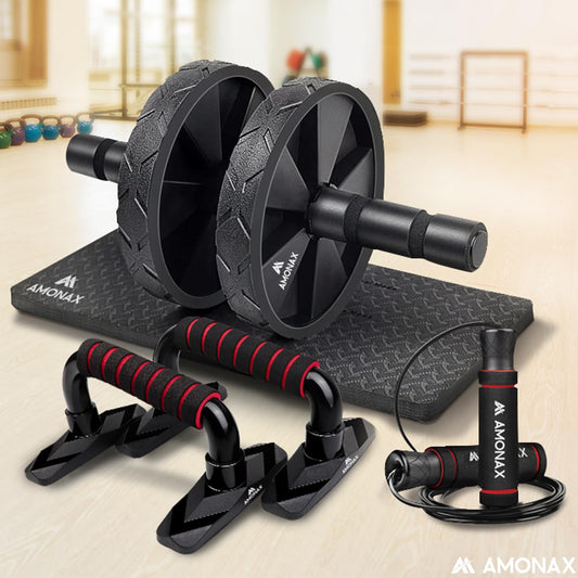 Amonax Bauchroller Liegestützgriffe Springseile fitness sportgeräte bauchmuskeltrainer für zuhause, ab roller trainingsgerät set, ab wheel workout bauchtrainer home sport equipment