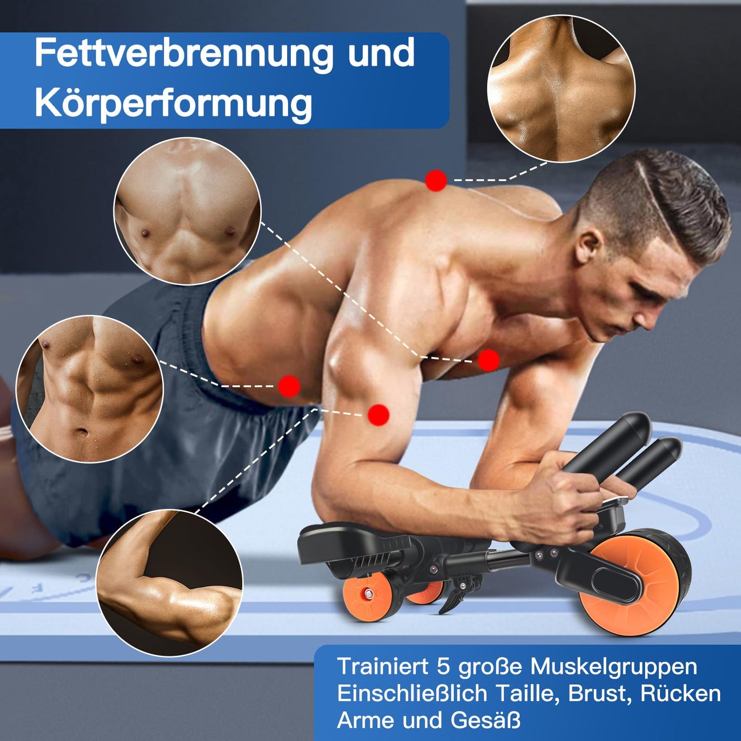 Bnlei Ab Roller Automatisches Rebound-Bauchrad, Ab Trainer für Zuhause, Bauchmuskeltrainer Sport Geräte Sliders für Core Training, ABs Wheels Fitness Zubehör